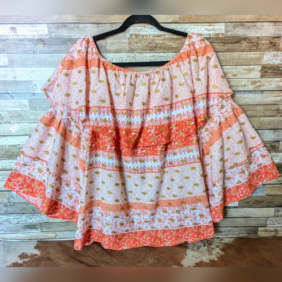 New Cato Paris Spring Tiger Lily Ruffled Blouse With Flared Sleeves - Picture 10 of 15